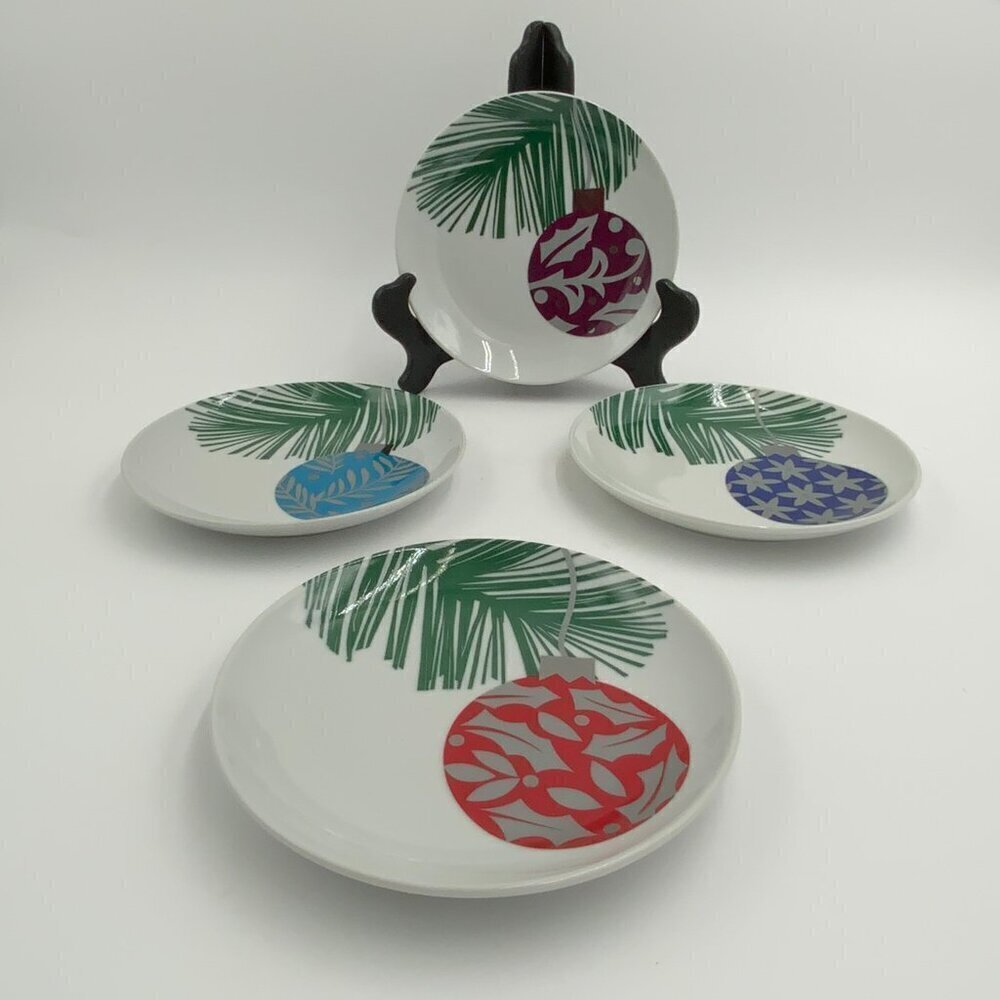 NEW Crate & Barrel BALL ORNAMENT 6.5" Plate Set 4 Christmas Holiday